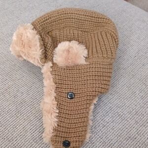 Warm Tan Knit Kids Hat with Ear Flaps